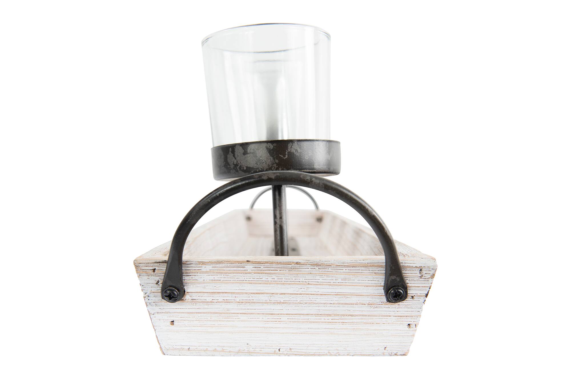 Hello Honey® Rectangle Wood Tray Holder with 5 Clear Glass Votive Candleholders